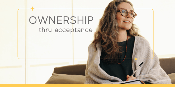 Woman taking a pause from journaling to accept the barriers she has uncovered in the authentic living exercises meant to help her take Ownership to live her most authentic life.